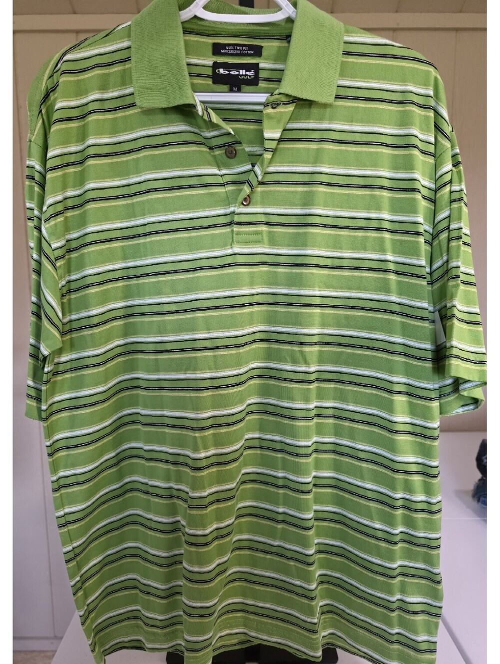 Bolle Golf Men's Striped Mercerized Cotton Polo Shirt Short Sleeve Classic M